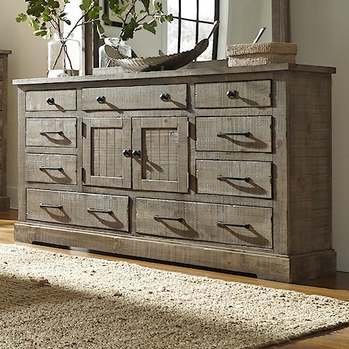 Progressive Furniture Meadow Rustic Pine Door Dresser With 6 Drawers Progressive Furniture Meadow Rustic Pine Door Dresser With 6 Drawers 2 Center Doors
