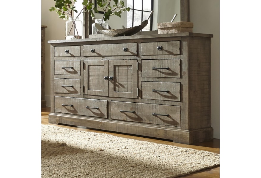 Progressive Furniture Meadow Rustic Pine Door Dresser With 6