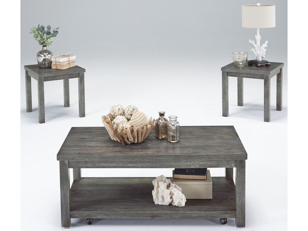 Progressive Furniture Silverton II Castered Cocktail Table 2 End Set In Gray Finish Progressive Furniture Silverton II Castered Cocktail Table 2 End Set In Gray Finish