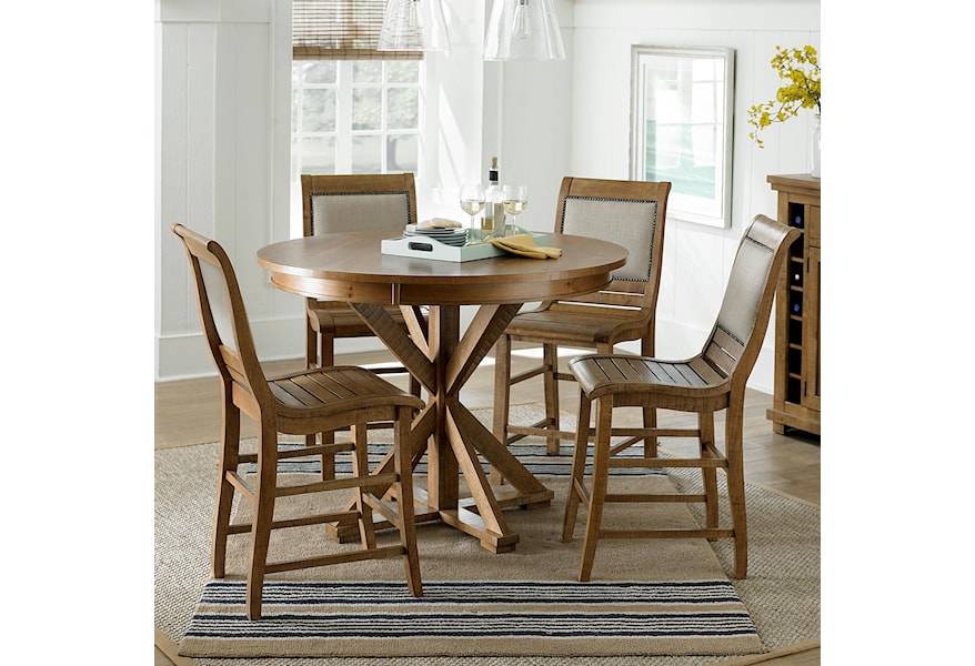 Progressive Furniture Willow Dining 5 Piece Round Counter Height Table Set With Uph Counter Chairs Bullard Furniture Pub Table And Stool Sets