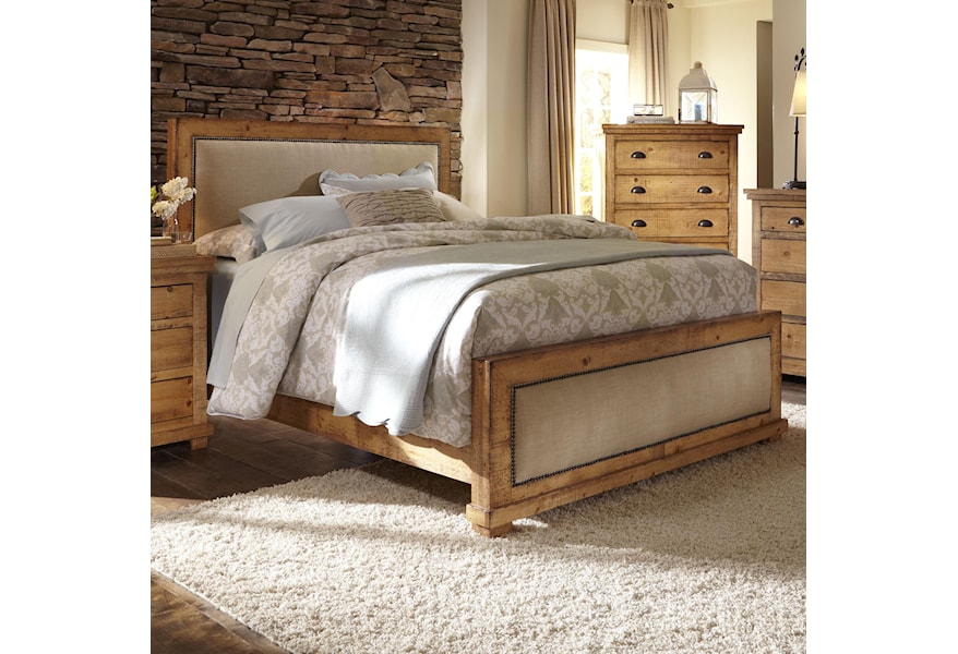 Progressive Furniture Willow California King Upholstered Bed With Distressed Pine Frame Lindy S Furniture Company Upholstered Beds