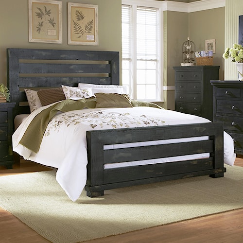 Progressive Furniture Willow Queen Slat Bed With Distressed Pine Progressive Furniture Willow Queen Slat Bed With Distressed Pine Frame