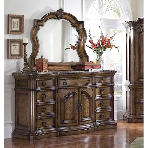pulaski furniture san mateo nine drawer marble top dresser and