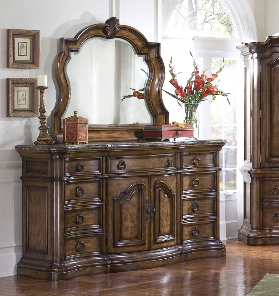 Pulaski Furniture San Mateo Nine Drawer Marble Top Dresser Fashion Furniture Dressers