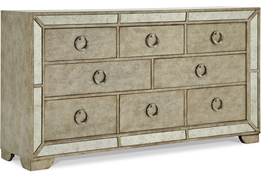 Pulaski Furniture Farrah Platnum 8 Drawer Dresser W Ring Pulls