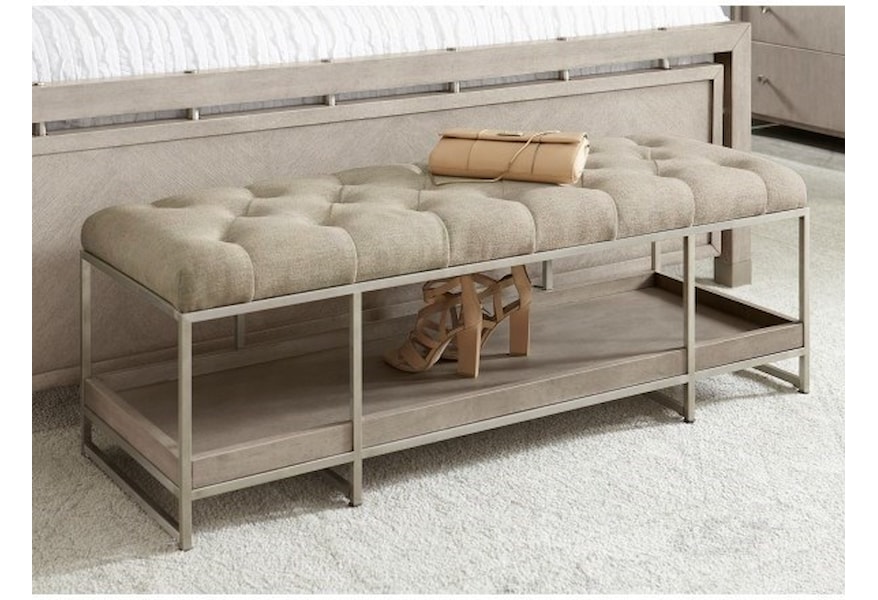 Pulaski Furniture Sutton Place Contemporary Upholstered Bed Bench With Tray Shelf Fashion Furniture Upholstered Benches