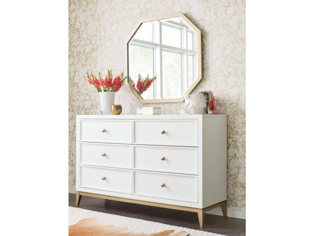 Chelsea 6 Drawer Dresser And Mirror Set With Gold Accents