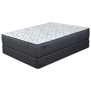 Restonic Duvall Firm 3000421 1050 3000599 5050 Queen 14 Firm Two Sided Pocketed Coil Mattress And 9 Universal Navy Foundation Dunk Bright Furniture Mattress And Box Spring Sets