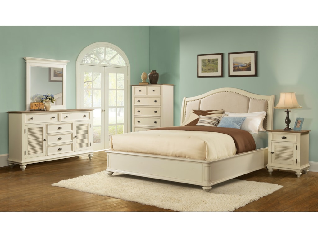 Riverside Furniture Coventry Two ToneKing Upholstered Sleigh Bed