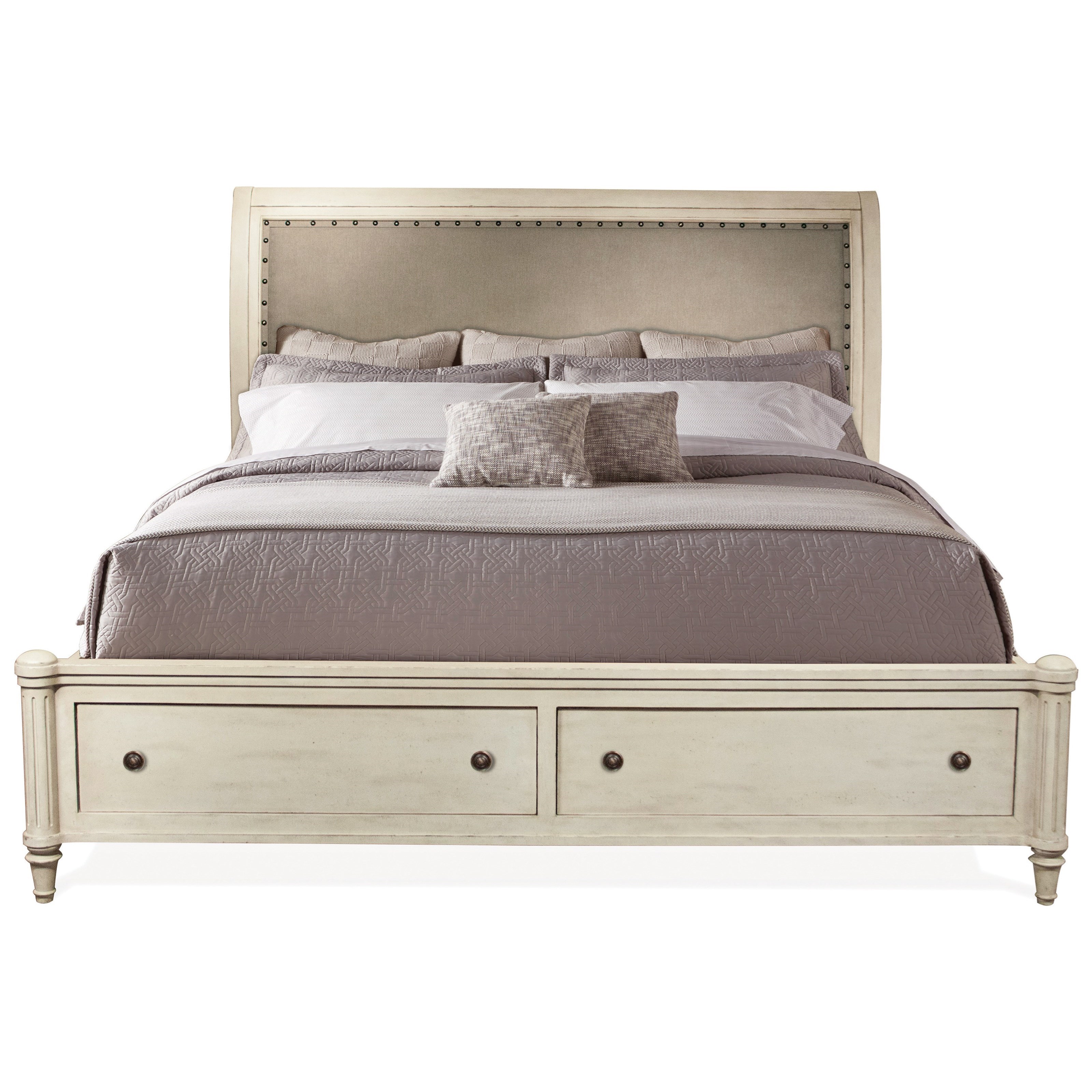 Riverside Furniture Huntleigh 10287 89 74 King Sleigh Upholstered Storage Bed With 2 Footboard Drawers Hudson S Furniture Sleigh Beds