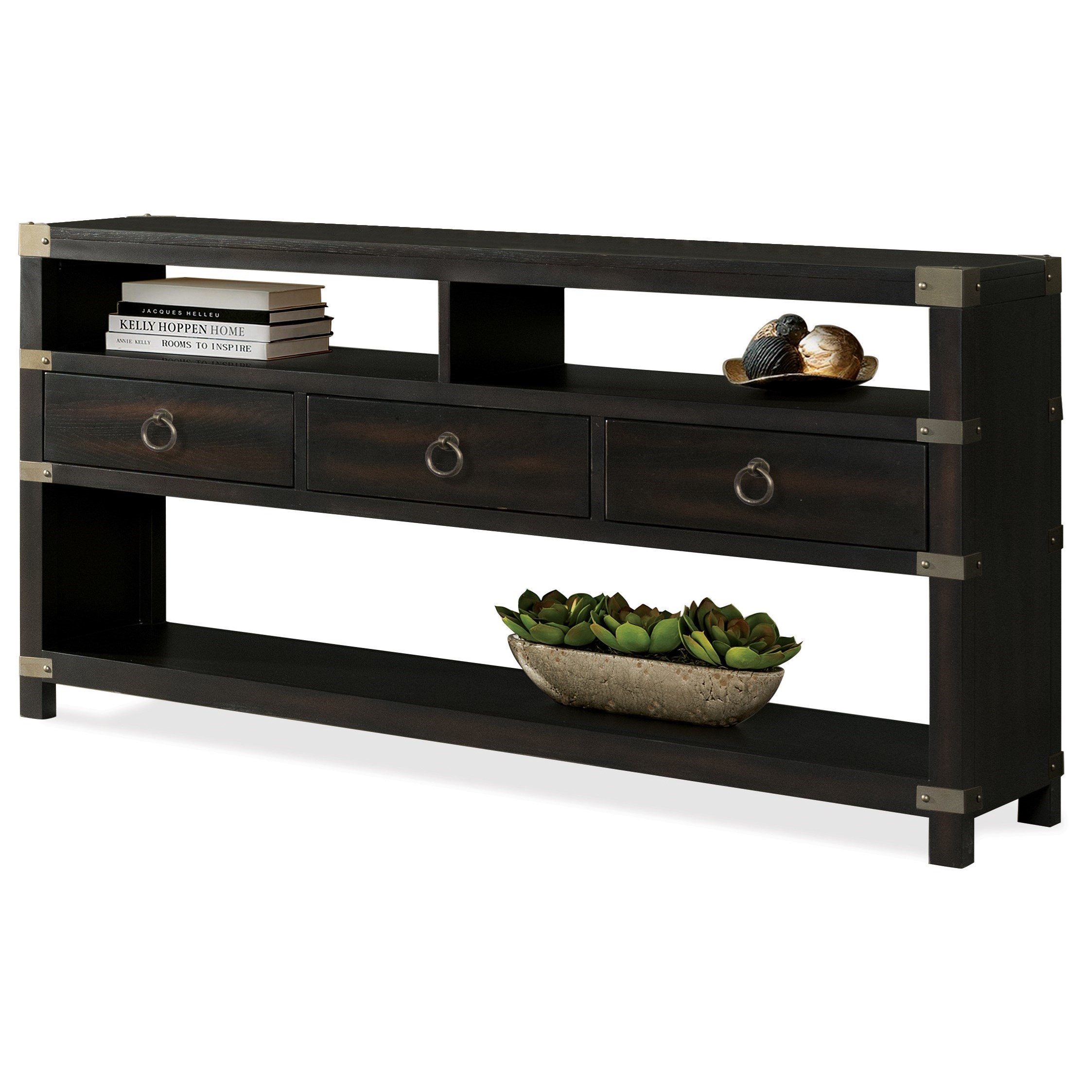 Riverside Furniture Myra 3 Drawer Console Table With Metal Corner