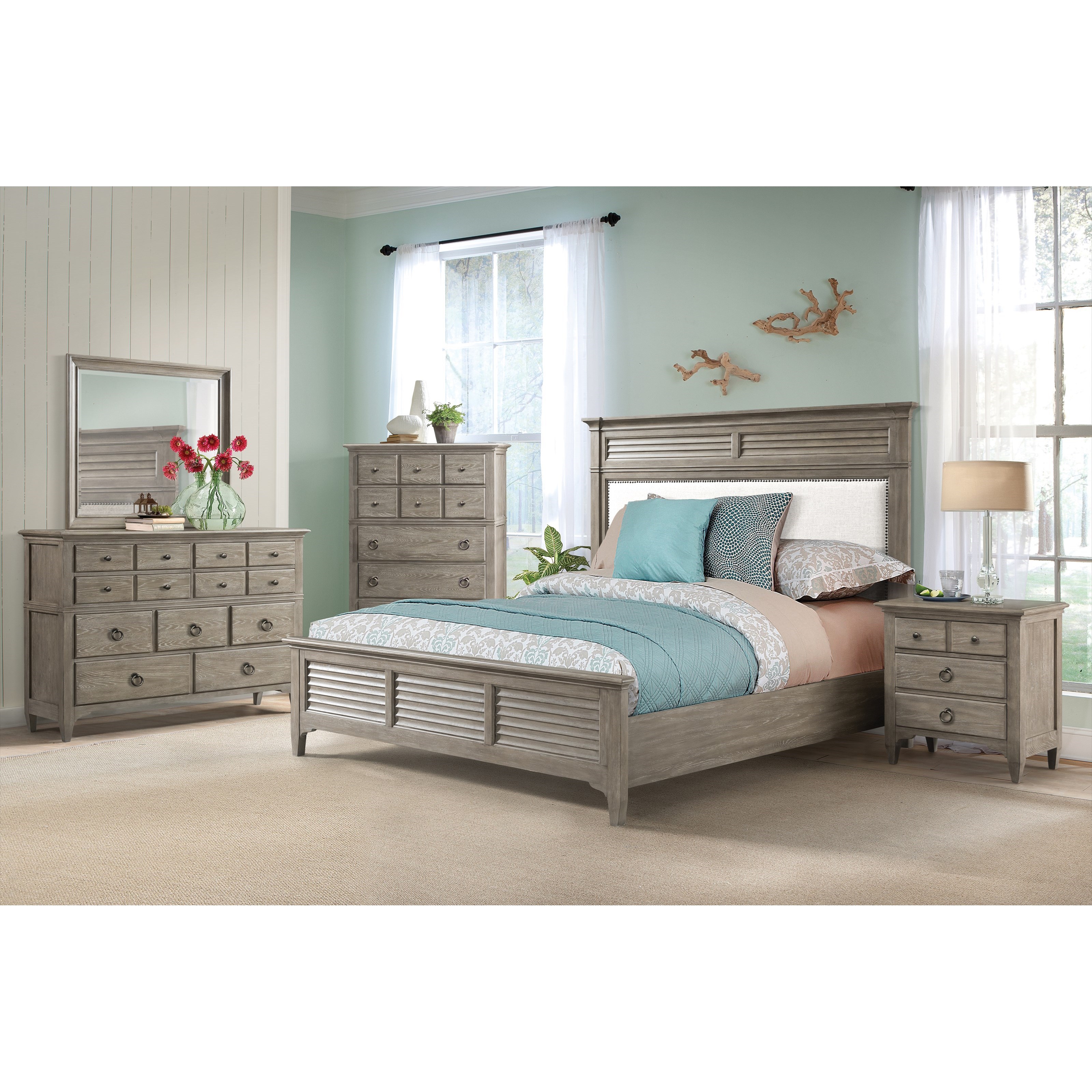 Riverside Furniture Myra California King Upholstered Bed With Louvered Accents Goffena Furniture Mattress Center Panel Beds