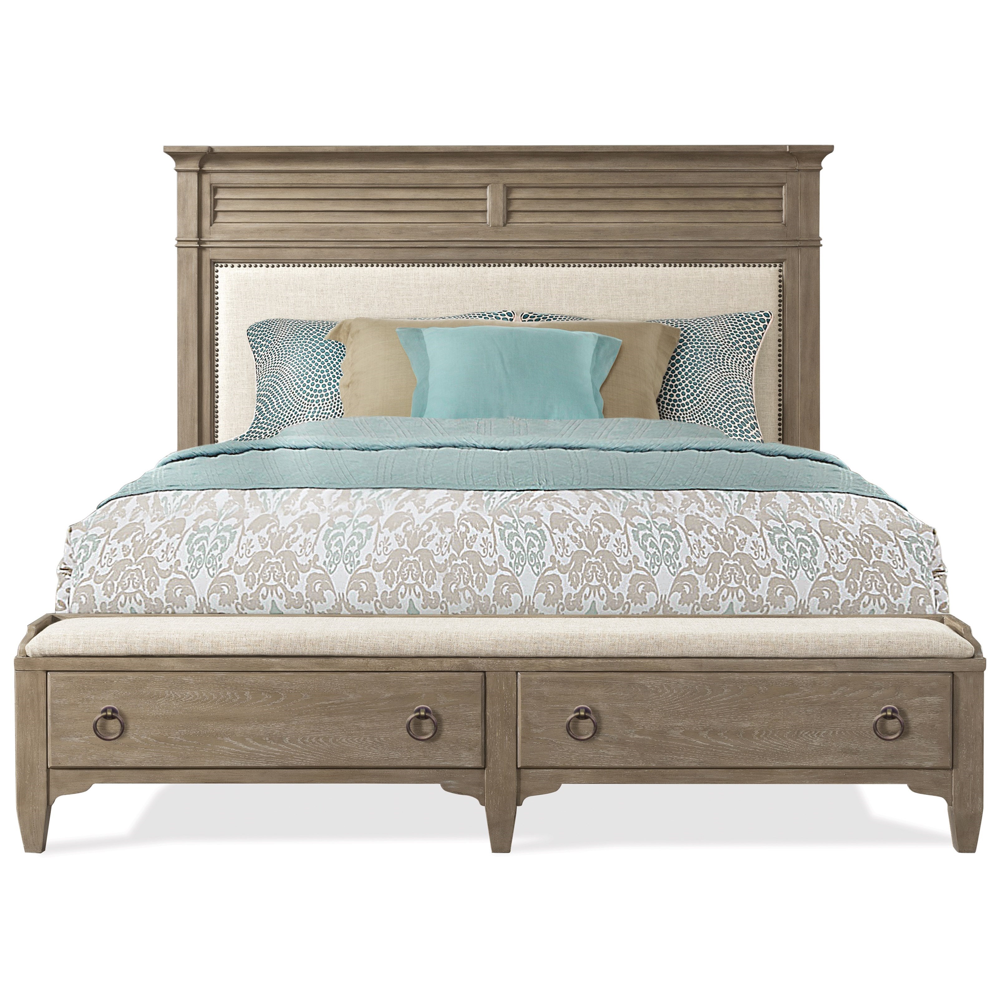 Riverside Furniture Myra California King Upholstered Storage Bed With 2 Footboard Drawers Goffena Furniture Mattress Center Panel Beds