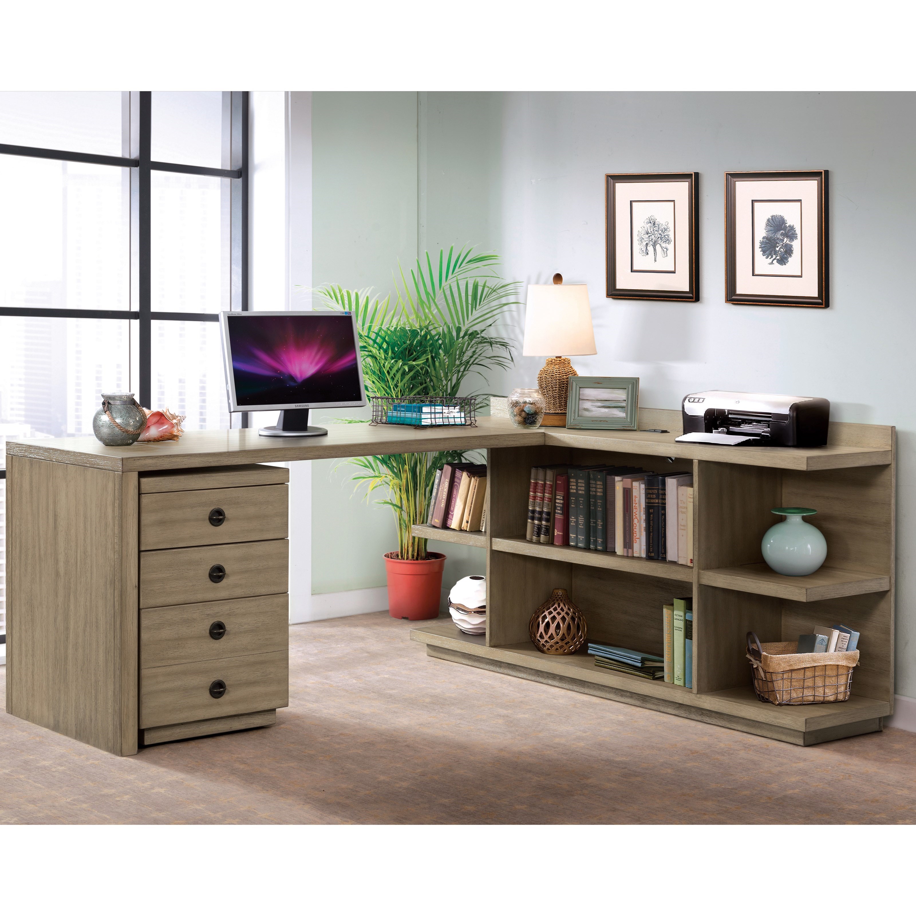 Riverside Furniture Perspectives L Shape Desk With Peninsula Bookcase And Return Dunk Bright Furniture L Shape Desks