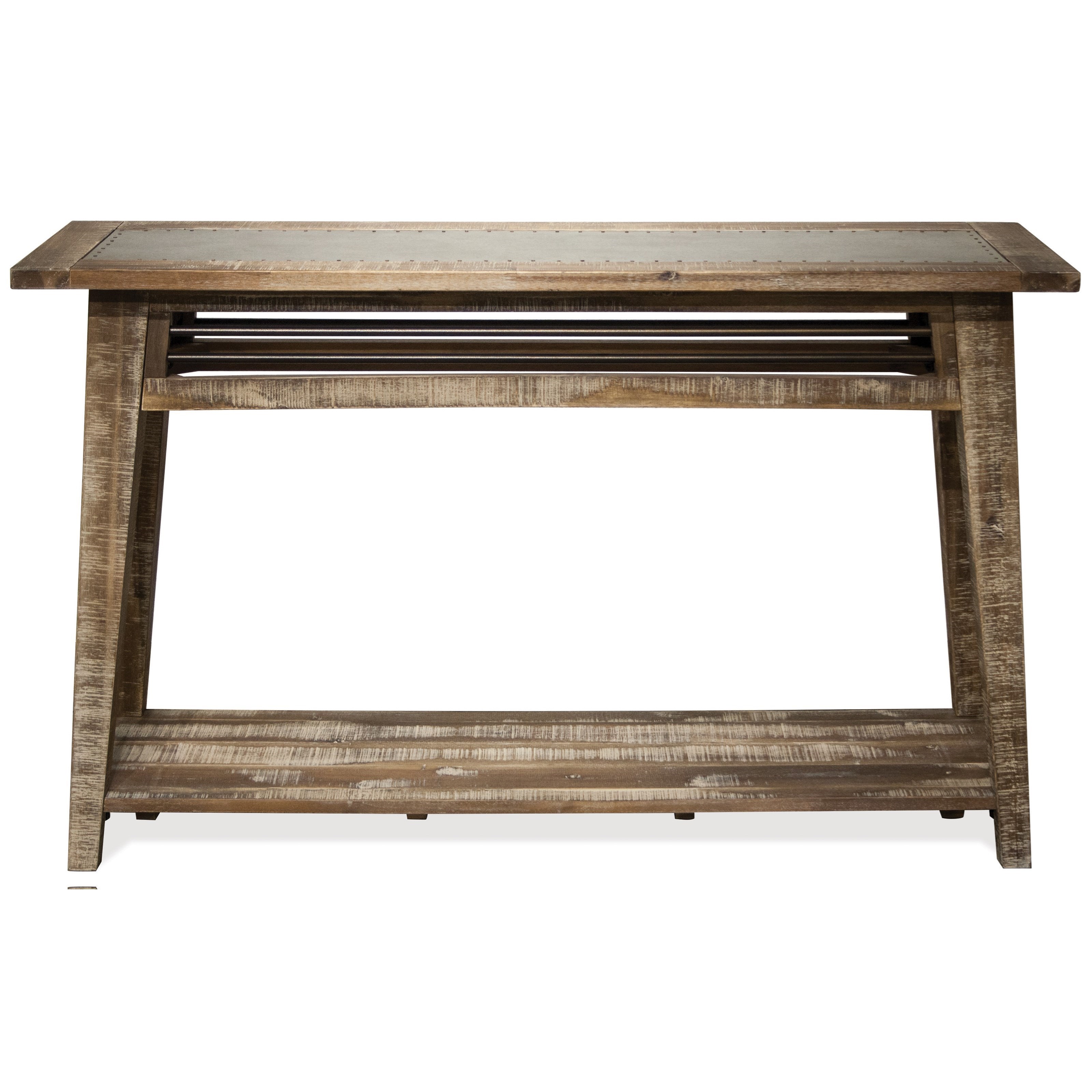 Industrial Sofa Table with Metal Insert Top