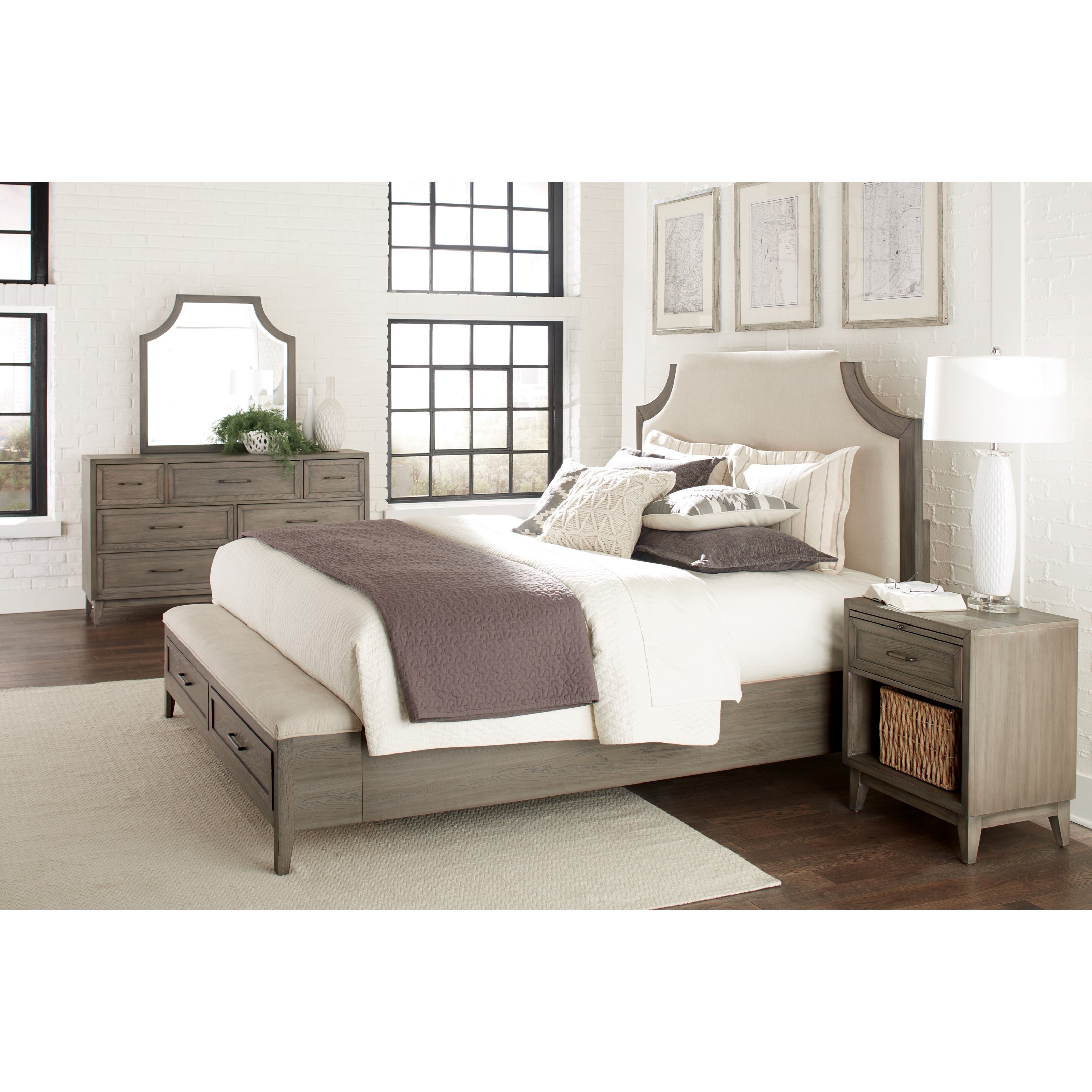Riverside Furniture Vogue Queen Upholstered Bed With Storage Bench Footboard Darvin Furniture Panel Beds