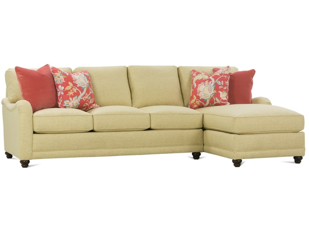 Rowe My Style I Customizable Sectional Sofa Chaise With English Arms Turned Legs And Knife Style Cushions Reeds Furniture Sectional Sofas