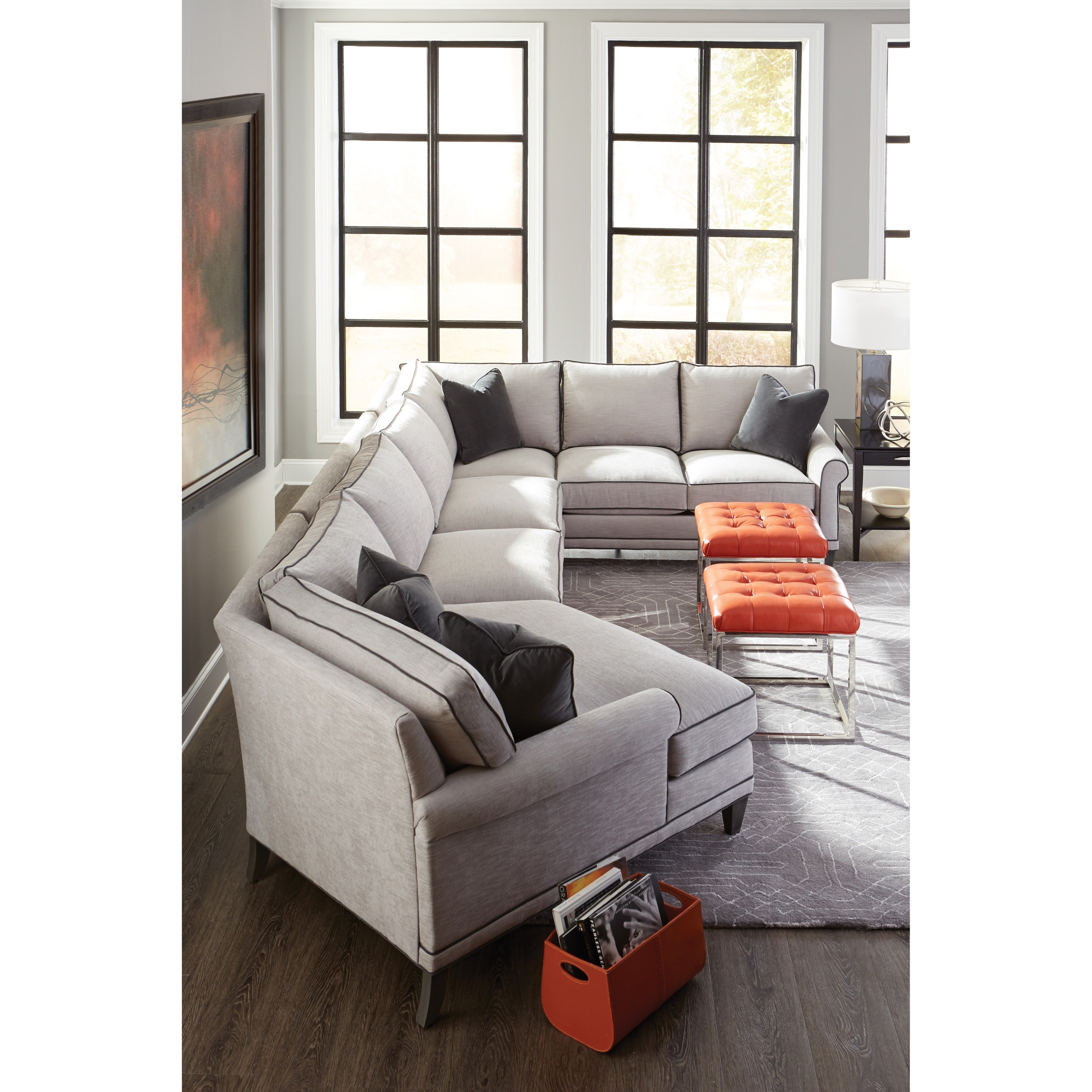 Rowe My Style Ii Ar100 B 126 041 119 17499 47 Customizable Sectional Sofa With Rolled Arms Tapered Legs And Box Style Back Cushions Baer S Furniture Sectional Sofas