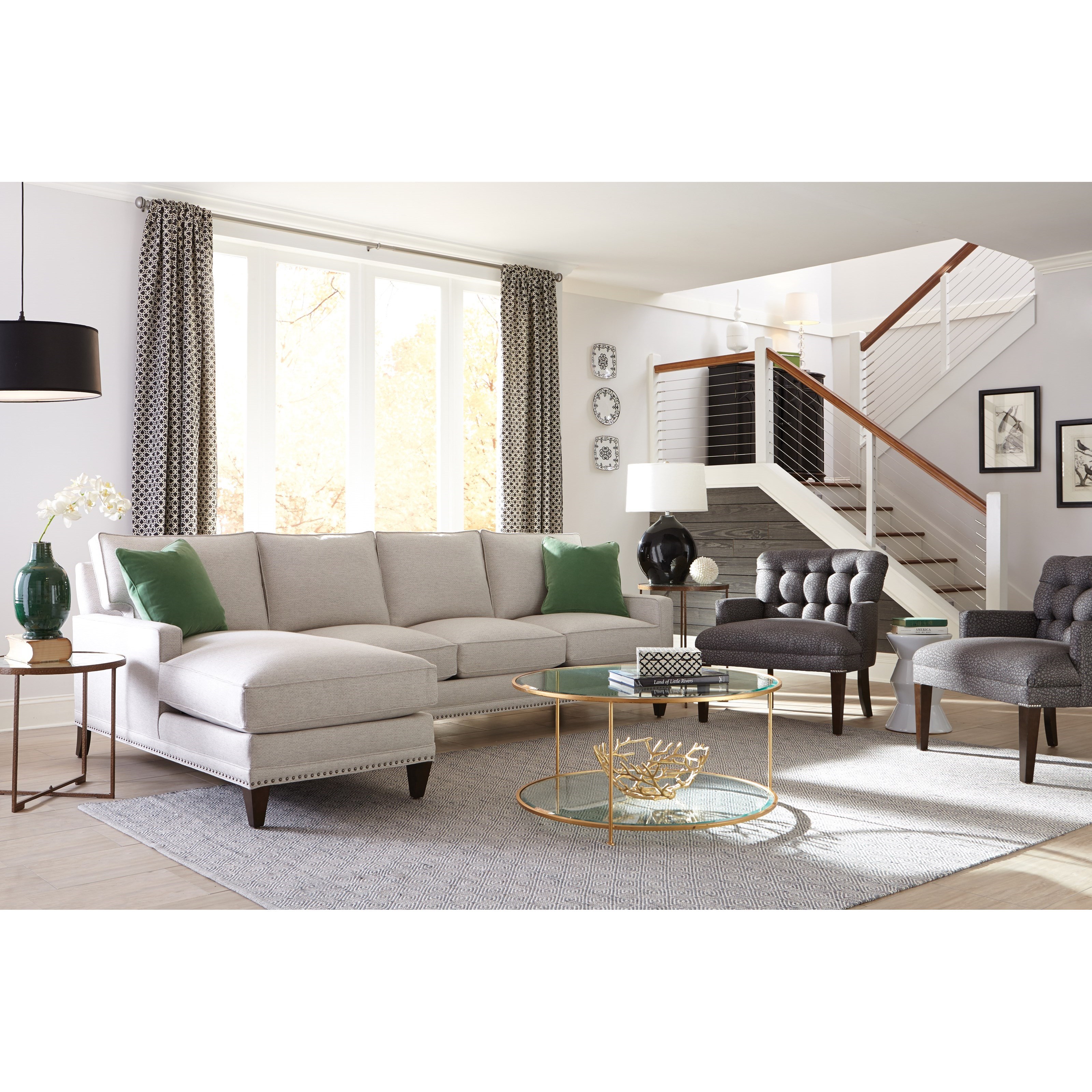 Rowe My Style Ii Customizable Left Chaise Sofa With Track Arms Tapered Legs And Box Style Cushions Sprintz Furniture Sectional Sofas