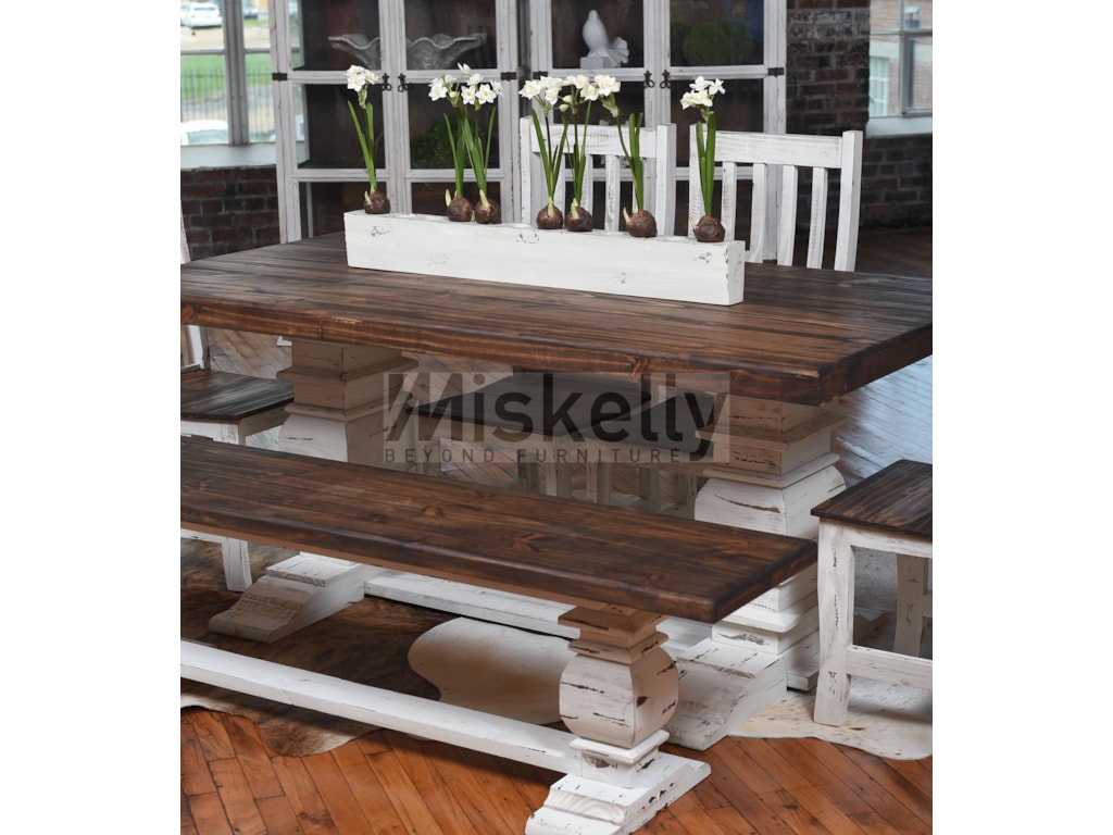 Mes2 White Solid Wood Trestle Table Miskelly Furniture Kitchen Rustic Imports Mes2 Whitetrestle Table