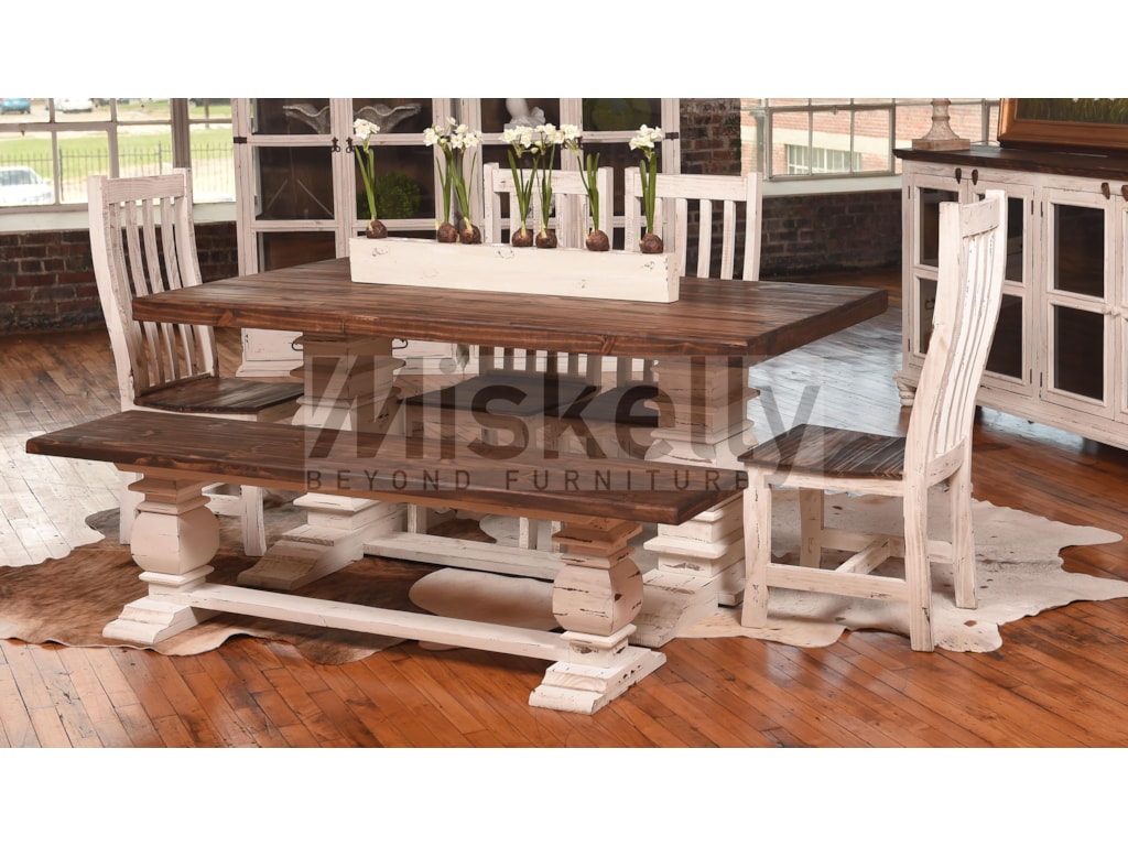 Mes2 White Solid Wood Table With 4 Chairs And Bench Miskelly Rustic Imports Mes2 Whitesolid Wood Table With 4 Chairs And Bench