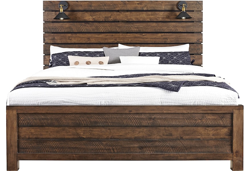 Samuel Lawrence Dakota Rustic King Panel Bed With Built In Lamps Darvin Furniture Panel Beds
