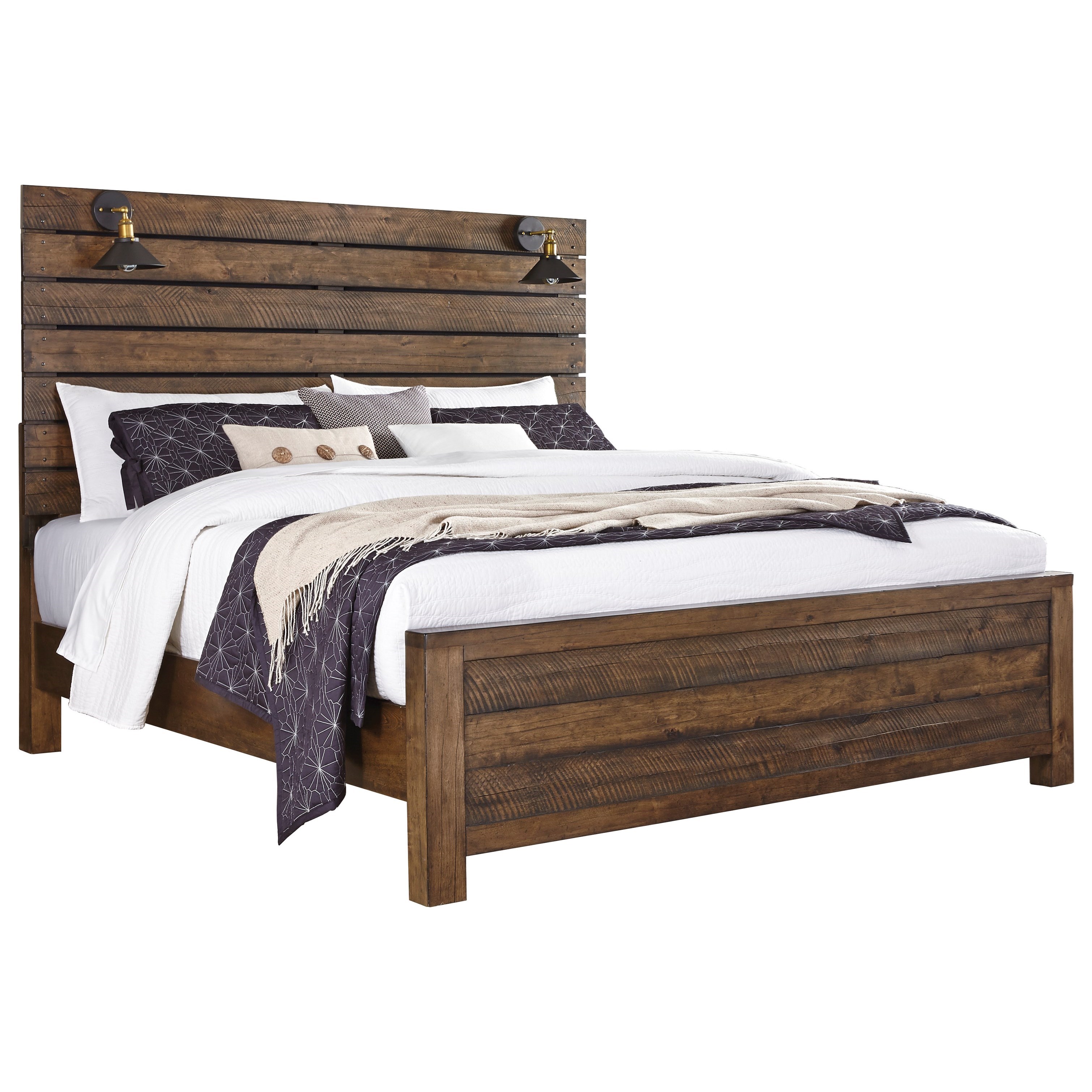 Dakota Rustic Queen Panel Bed With Built In Lamps By Samuel Lawrence At Darvin Furniture