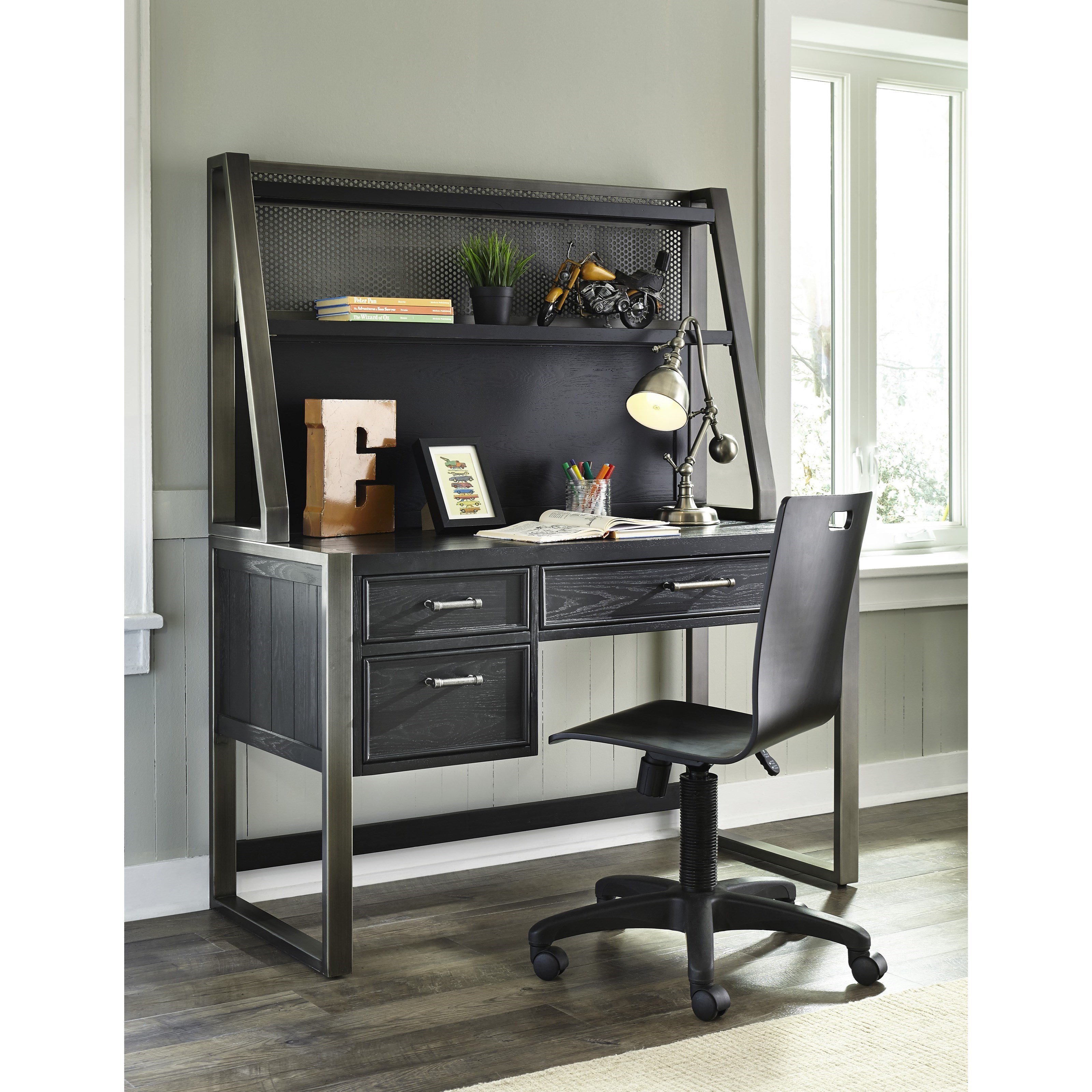 Samuel Lawrence Graphite 8942 414 3 Desk And Hutch With Built In Outlets Corner Furniture Desk Hutch Sets