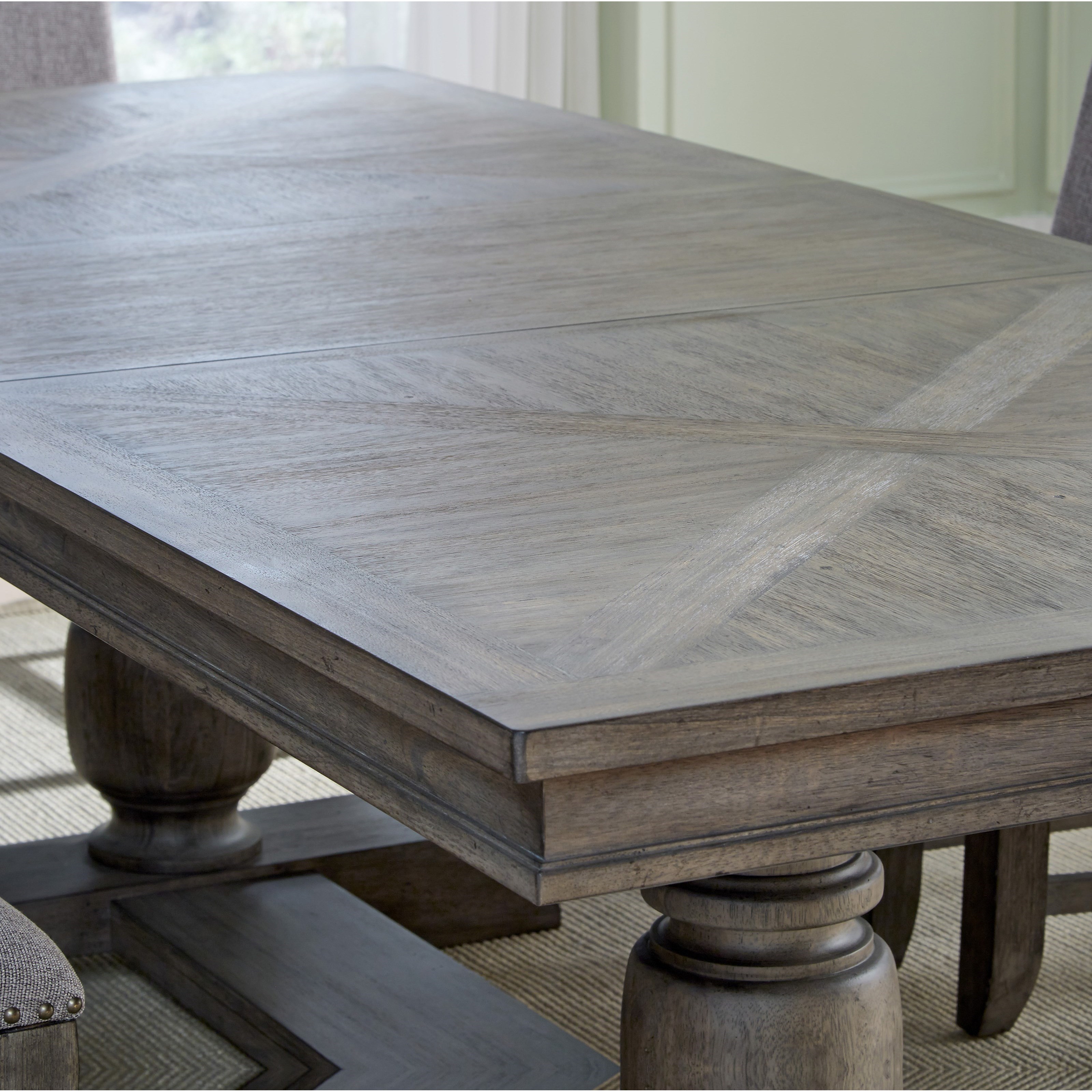 Samuel Lawrence Lasalle Traditional Gray Brown Trestle Dining Table With 20 Leaf Dream Home Interiors Dining Tables