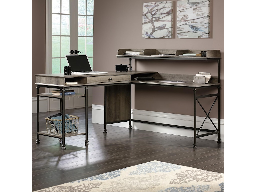 Sauder Canal Street 420509 L Shaped Desk With Usb Ports And Raised
