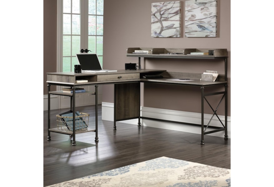 Sauder Canal Street 420509 L Shaped Desk With Usb Ports And Raised