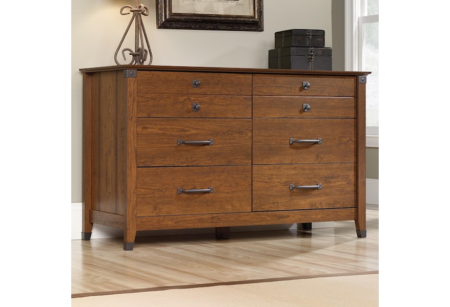 Sauder Carson Forge Rustic Style Dresser With Wrought Iron Style