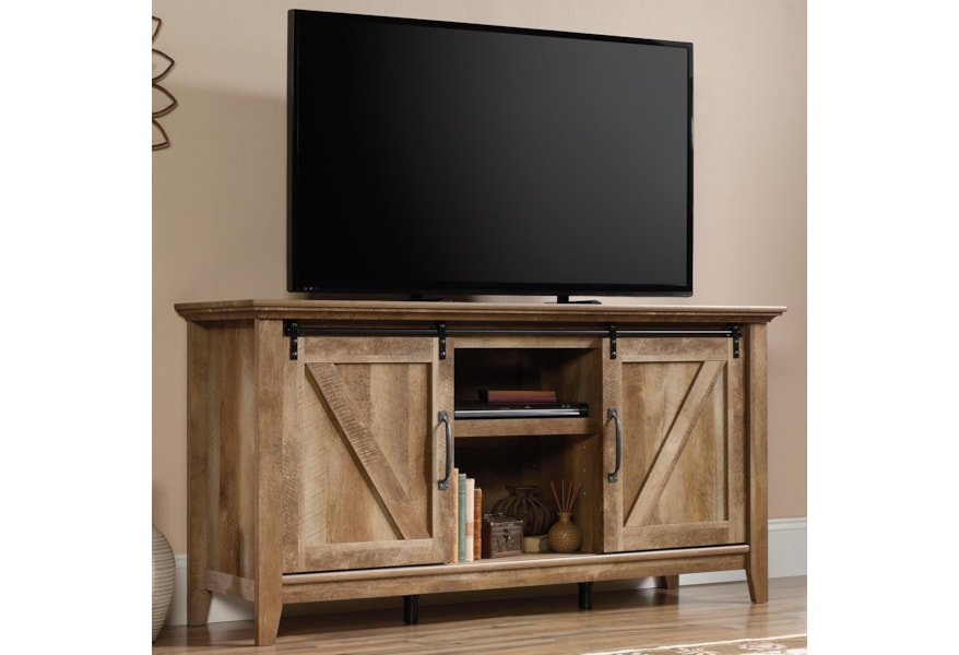 Sauder Dakota Pass Rustic Finish Credenza Tv Stand With Barn Doors