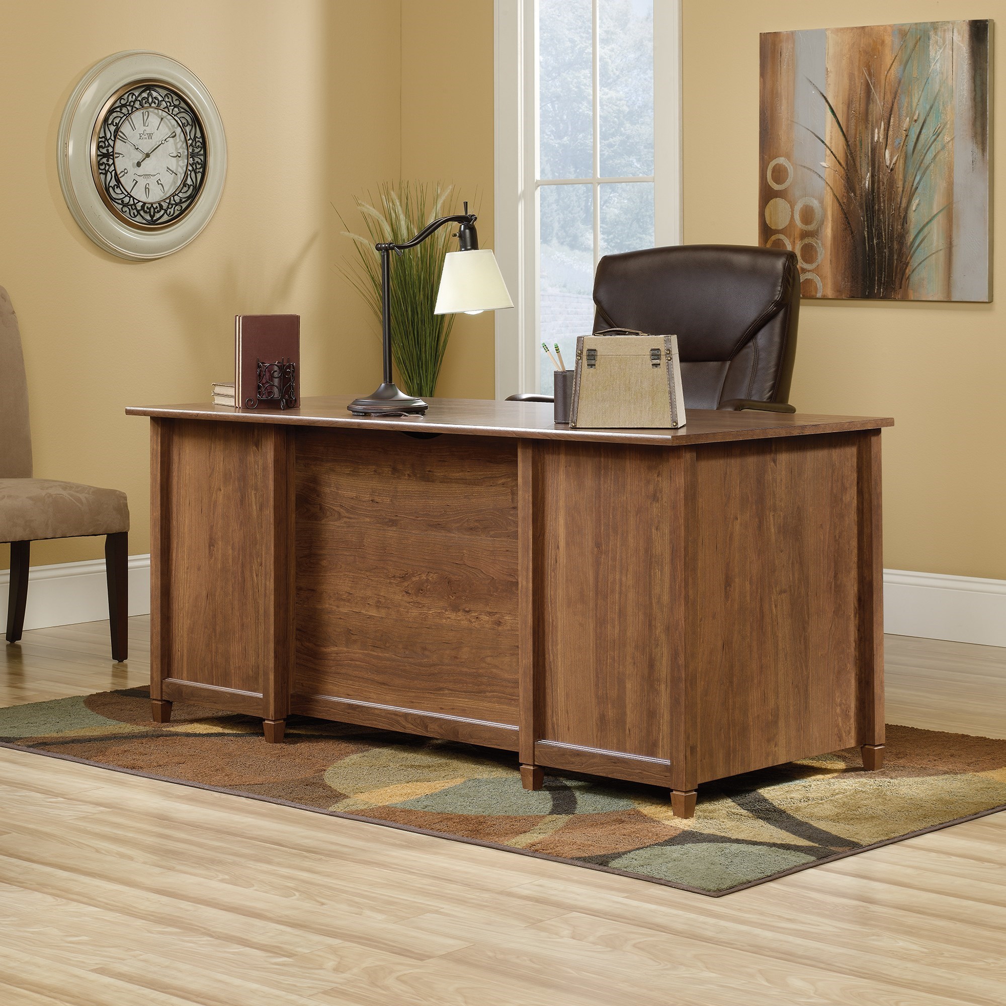 Sauder Edge Water Executive Desk With Keyboard Drawer And 2 File Drawers Westrich Furniture Appliances Double Pedestal Desks