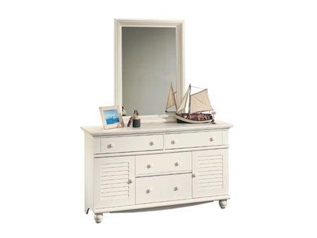 Sauder Harbor View Cottage Antique Finished Louver Dresser Mirror Sauder Harbor Viewdresser Mirror Set Shown In Antiqued White Finish