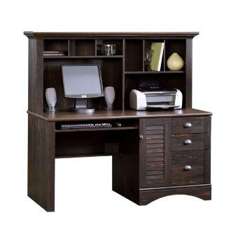 Antiqued White finish Sauder Harbor View Computer Desk With Hutch 