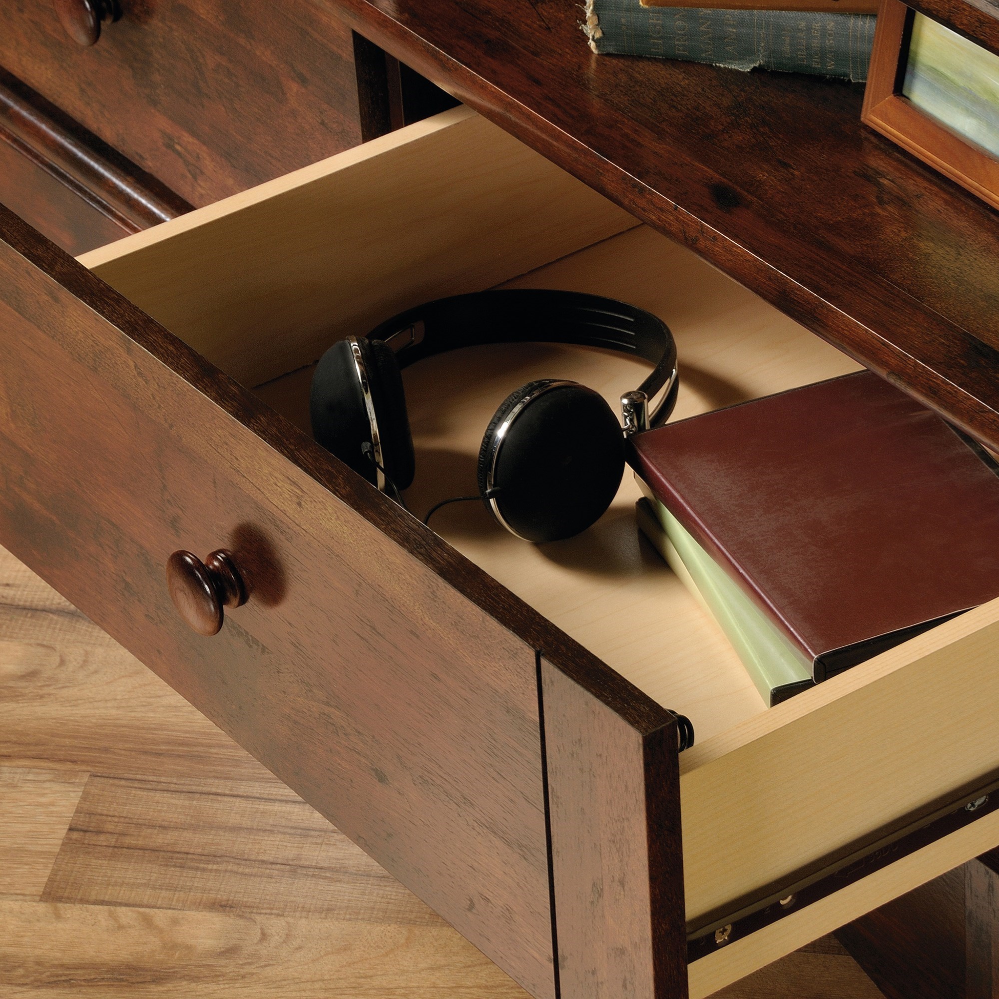 Sauder Harbor View Antique Finished Corner Entertaiment Credenza