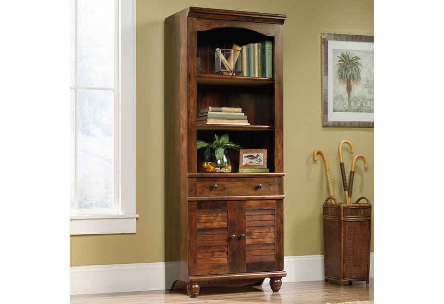 Sauder Harbor View Antique Finished 2 Shelf 2 Door Library