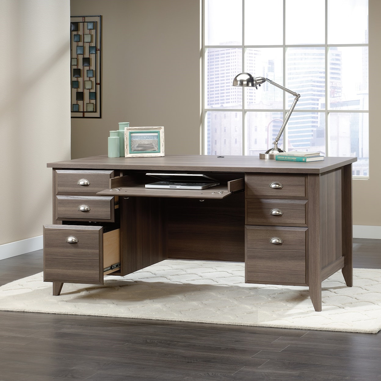 Sauder Shoal Creek 418656 Executive Office Desk | Westrich Furniture &  Appliances | Double Pedestal Desks