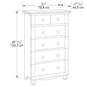 Sauder Harbor View Antique Finished 5 Drawer Chest With Turned
