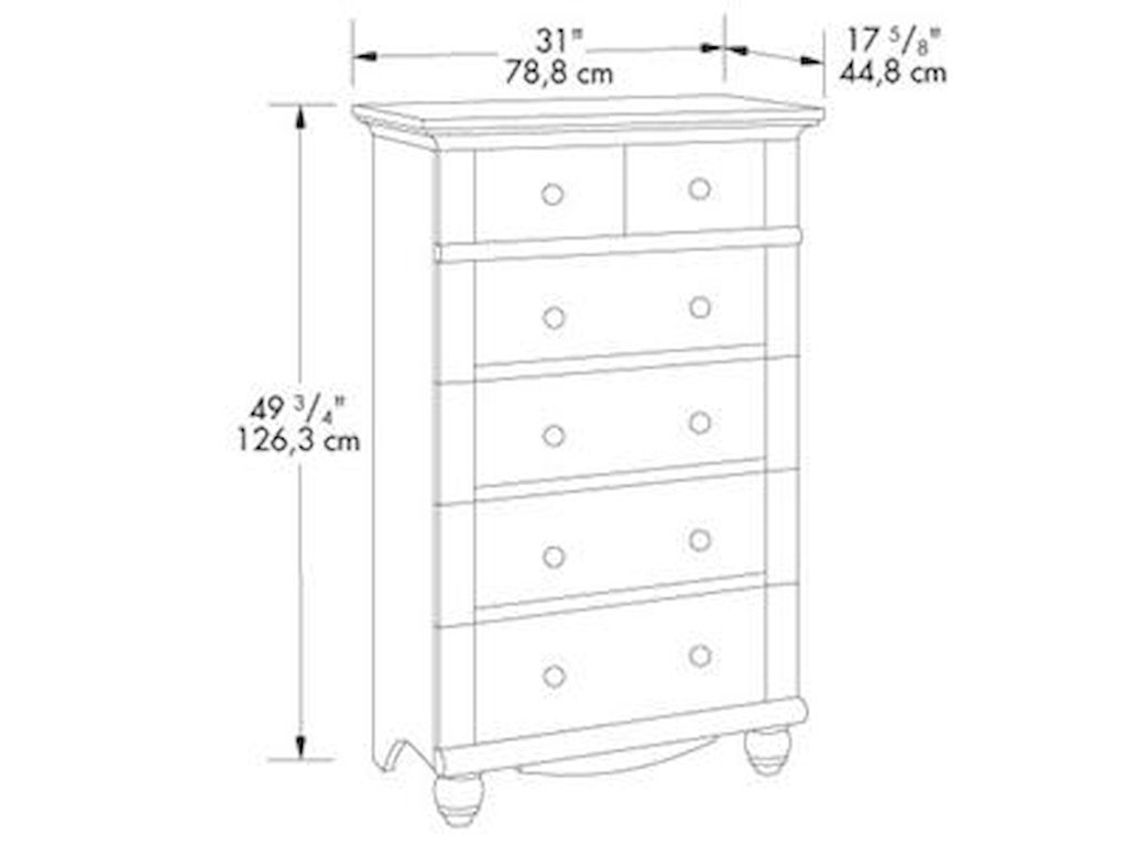 Sauder Harbor View Antique Finished 5 Drawer Chest With Turned
