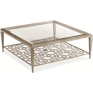 Display case meets coffee table. Caracole Caracole Classic Sociables 50 Inch Square Cocktail Table With Pierced Display Shelf And Clear Glass Top Jacksonville Furniture Mart Cocktail Coffee Tables