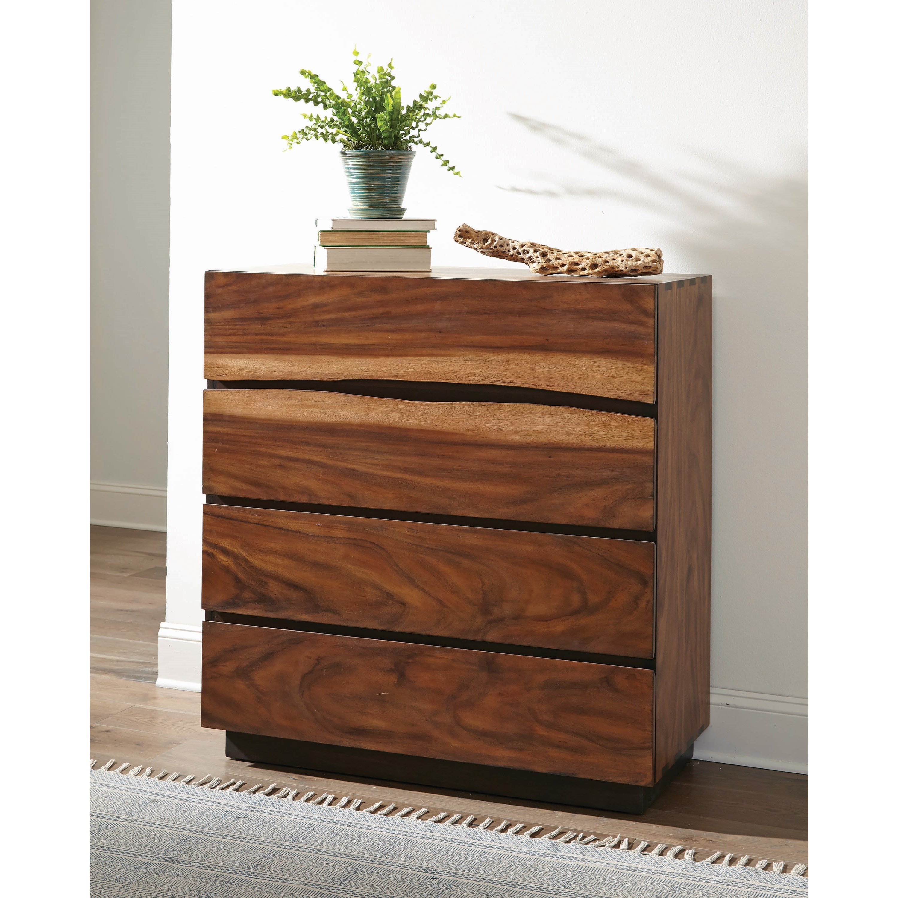 Madden Rustic 4 Drawer Chest With Live Edge Look And Felt Lined
