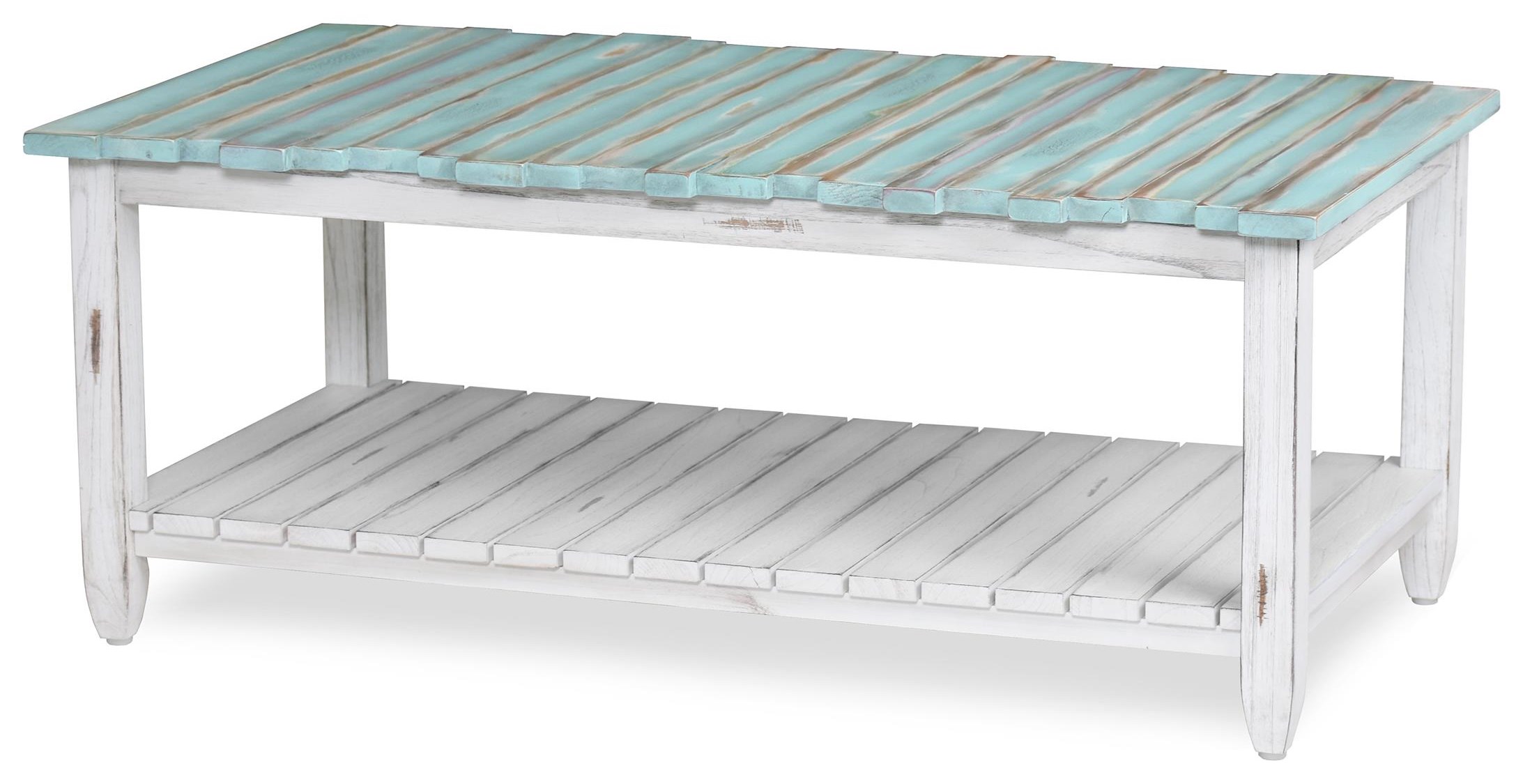 Sea Winds Trading Company Picket Fence Coffee Table Distressed Blue White Johnny Janosik Cocktail Coffee Tables