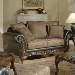 Serta Upholstery By Hughes Furniture 7685 7685 Ls Wood Face Love Seat With Romantic Pillow Back Lapeer Furniture Mattress Center Love Seat