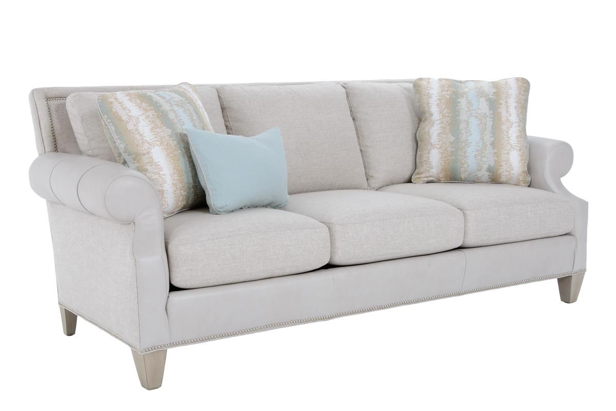Sherrill Traditional 2361 03 Rolled Arm Sofa With Framed Back And Custom Nailheads Baer S Furniture Sofa