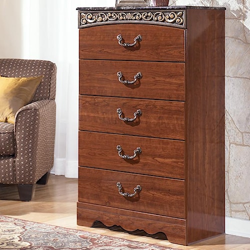 Signature Design By Ashley Fairbrooks Estate 5 Drawer Chest With Signature Design By Ashley Fairbrooks Estate 5 Drawer Chest With Decorative Frieze And Faux Stone Top