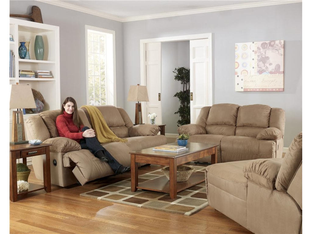 Signature Design By Ashley Hogan Mocha 2 Seat Reclining Sofa Shown With Reclining Loveseat
