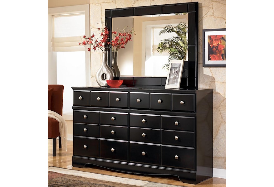Shay Contemporary 6 Drawer Dresser And Landscape Dresser Mirror Set By Ashley Signature Design At Dunk Bright Furniture