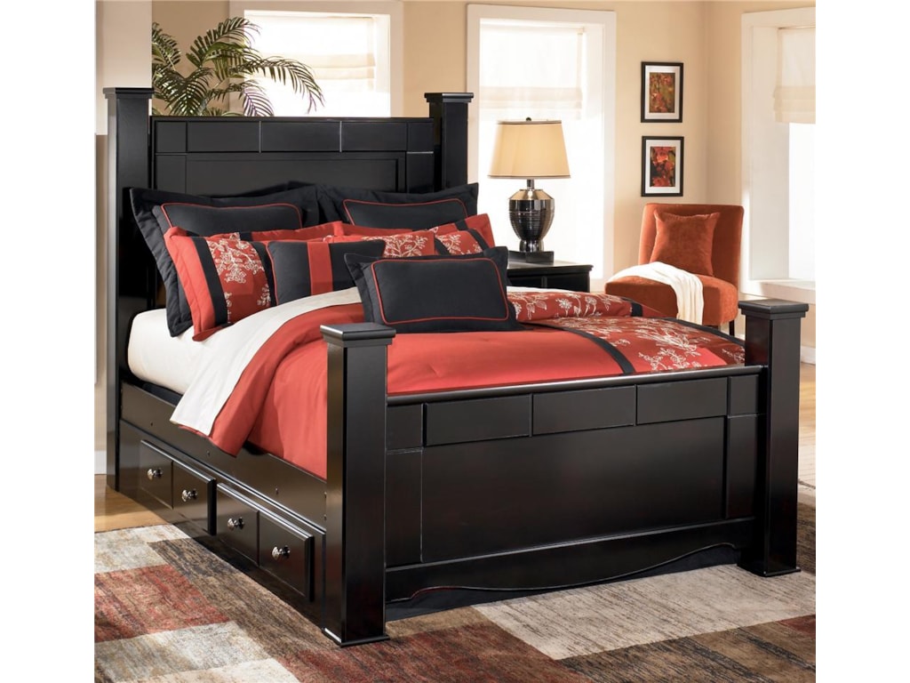 Signature Design By Ashley Shay Queen Poster Bed With Underbed Storage Royal Furniture Panel Beds